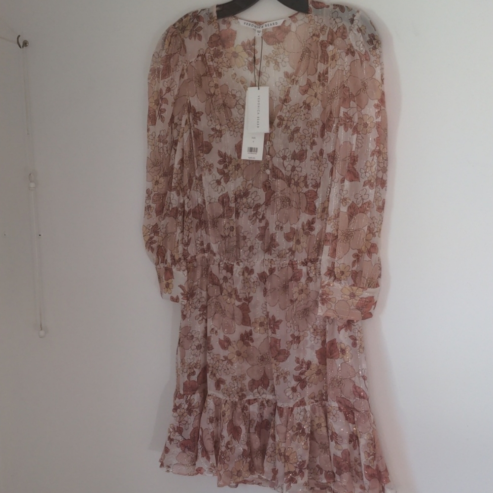 Veronica Beard Floral Cybil Melon Dress 4 - Picture 7 of 14